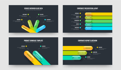 Sales Growth Four Five Two Three Element Infographic Presentation Design Vector Illustration Collection. Investor Forecast 4 5 2 3 Step Diagram Frame Template Bundle.