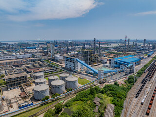 Aerial photography of a large petrochemical refinery in Asia