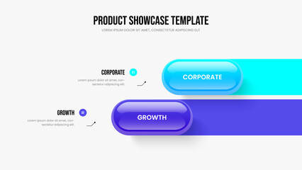 Marketing Launch Slide Layout Vector Illustration. Business Insight 2 Step Infographic Presentation Template. Visual Showcase Two Option Diagram Frame Design.
