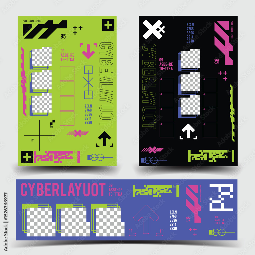 Wall mural y2k 2000s scifi cyberpunk retro-futuristic layout template set dashboard for ux-ui application, 2d v
