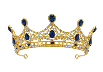 Isolated Golden Crown with Blue Gemstones Detail