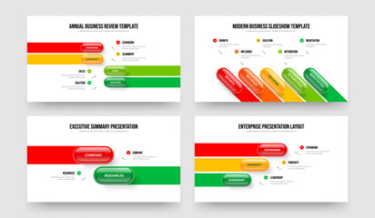 Modern Solution 4 5 2 3 Step Infographic Slideshow Layout Set. Creative Development Four Five Two Three Option Diagram Presentation Design Vector Illustration Bundle.