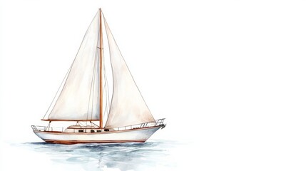 Fototapeta premium Watercolor Sailboat Painting Side Profile, Ocean Scene, Nautical Art, Sailboat Illustration. Sailboat, Watercolor