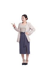 Portrait of businesswoman standing posing on white background