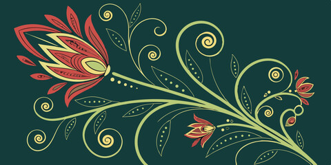 Abstract unique and wallpaper texture floral seamless pattern   in dark green background vector illustration
