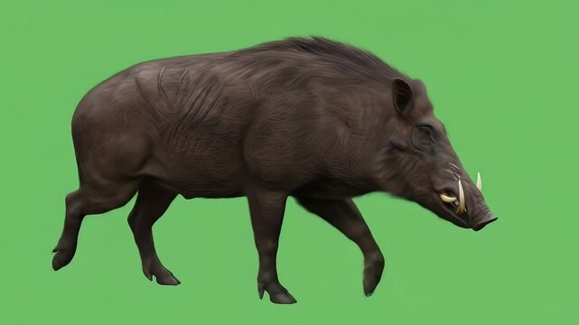 Sulawesi Warty Pig Walking on Green Screen
