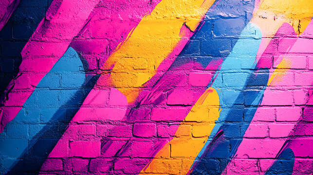 Fototapeta Bright pop art graffiti wall textured background wallpaper design. Vivid neon color palette