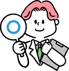 丸マークを持つ白衣を着た男性