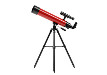 Isolated Red Telescope on a Black Tripod for Stargazing