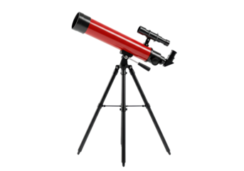 Isolated Red Telescope on a Black Tripod for Stargazing