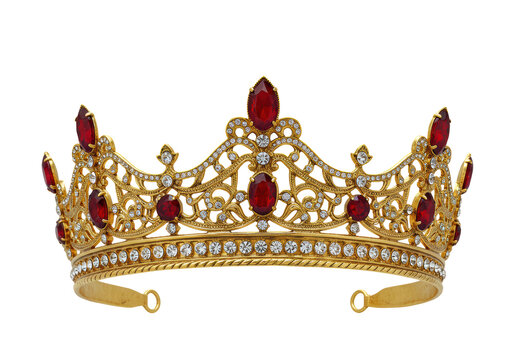 Isolated Golden Crown with Ruby and Diamond Embellishments