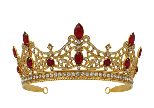 Isolated Golden Crown with Ruby and Diamond Embellishments