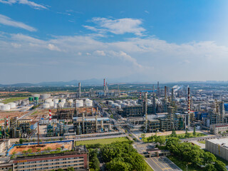 Aerial photography of a large petrochemical refinery in Asia