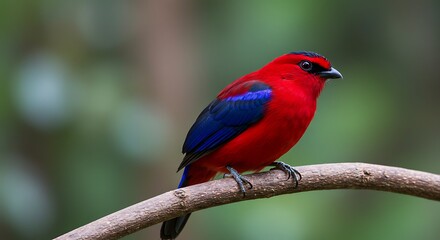 Red and Blue Bird on Branch