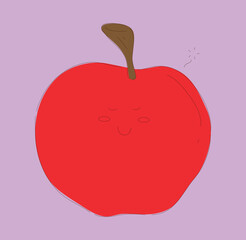 A Cute Cartoon Red Apple Character Featuring a Face on a Light Purple Background Design