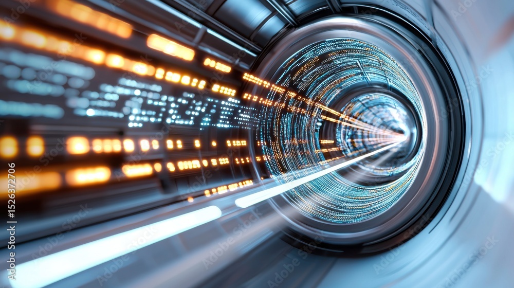 Fototapete Immersive Virtual Highway with Flowing Data Lines in Motion