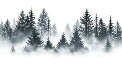 Misty forest silhouettes