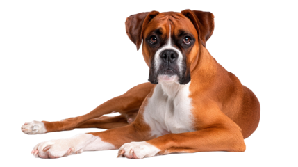 A stunning boxer dog with a beautiful brown and white coat