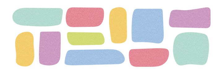 Playful hand drawn irregular text box frames with paper texture. Blank doodle rectangle shapes for label, planner, digital scrapbooking, text highlight, message quote frame, speech bubble, sticker