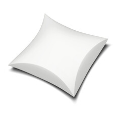 White blank square paperboard pillow box. Realistic 3d mockup. Souvenir gift cardboard carton packaging. Mock-up. Folding paper container, retail package. Vector template for design