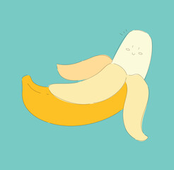 This is a Cute Cartoon Banana Character Featuring a Face and Taking a Relaxed Pose