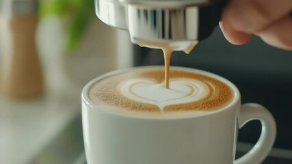Espresso poured into cup heart latte art - Powered by Adobe