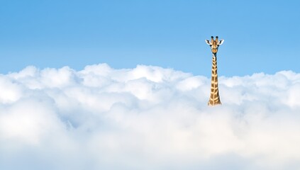 Giraffe above clouds, sky background, serene, inspirational image