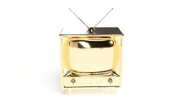 gold retro old tv television on white bg
