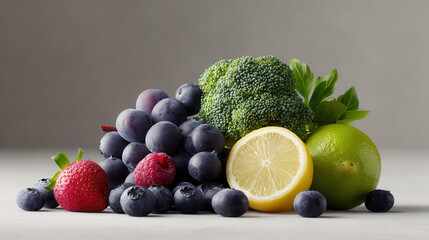 vibrant display of fresh fruits and vegetables on clean background emphasizing their role in boosting immunity