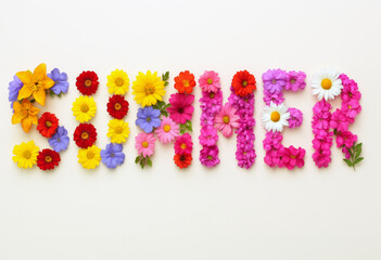 Summer Word Made of Colorful Flowers