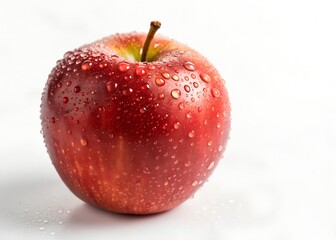 Fresh Red Apple with Water Droplets on White Background Close Up