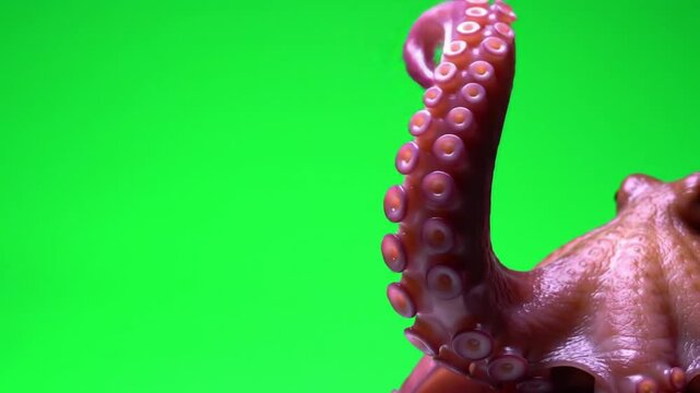 Close up octopus on green background with sea life design elements