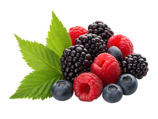Fresh raspberries blackberries blueberries isolated on transparent background