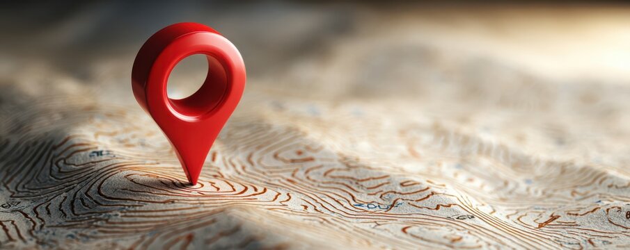Red Location Pin on Topographic Map with Detailed Contours and Lines for Navigation and Geographical Reference