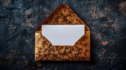 Blank white gift card in a gold envelope symbolizing a prestigious job offer
