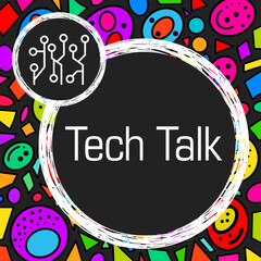 Tech Talk Circuits Colorful Bubbles Dark Background Circles Text 
