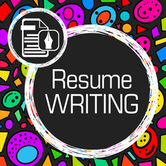 Resume Writing File Pen Symbol Colorful Bubbles Dark Background Circles Text 