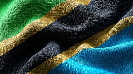 Vibrant silk flag of Tanzania displayed with intricate details and textures
