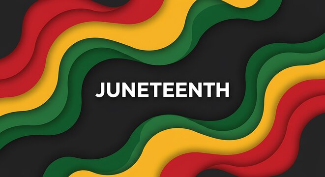 Juneteenth Celebration  Red, Green, and Gold Wave Design
