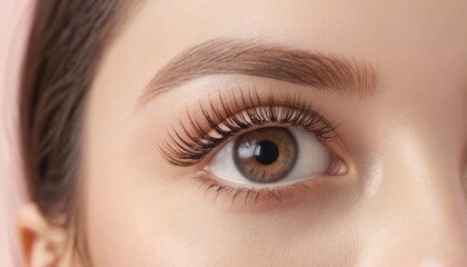 Obraz premium Close up of a Woman s Eye with Long Dark Eyelashes and Well Groomed Eyebrows