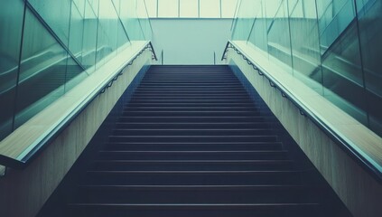 Obraz premium Modern glass-walled staircase ascent, interior building, success concept