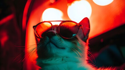 Cool cat sporting stylish sunglasses in a relaxed pose during a sunny day outdoor setting