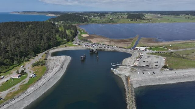 Drone shot of Whidbey Island's ferry terminal to Port Townsend.