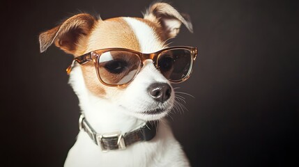 Fun-loving dog sporting cool sunglasses while relaxing in the sun on a bright summer day