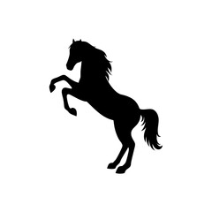 Silhouette of a horse rearing up on its hind legs on white background on white background , no background