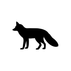 Silhouette illustration of a fox standing on a white background on white background , no background