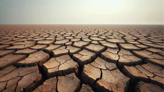 Cracked Earth: The cracked earth under the clear sky, evoking feelings of dryness and the harsh impacts of climate change