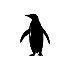 A black silhouette of a penguin standing on a white background art on white background , no background