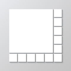 Mood board background. Gallery banner. Album scrapbook brandboard. Mosaic picture frame template. Photo collage square layout. Moodboard grid. Portfolio images mockup. Vector illustration