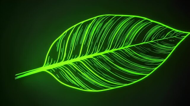 Glowing Green Leaf On Dark Background